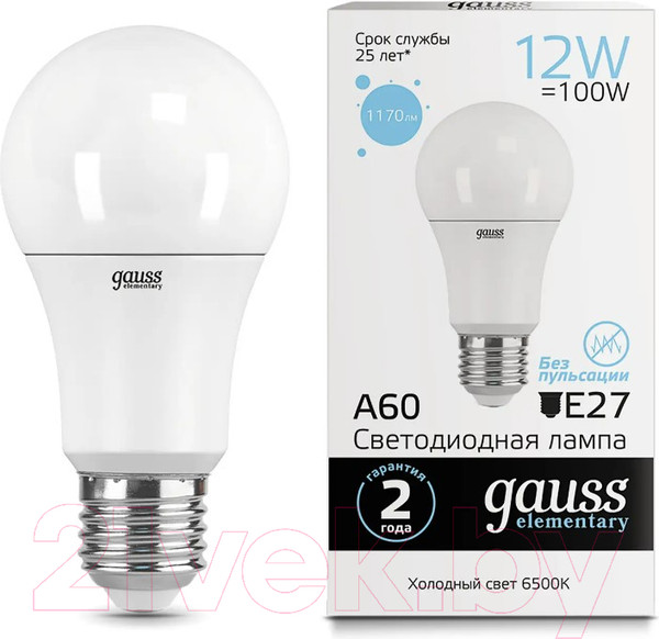 Изображение товара Лампа Gauss Elementary E27 12W 6500K / 23232