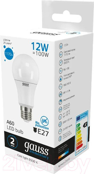 Изображение товара Лампа Gauss Elementary E27 12W 6500K / 23232