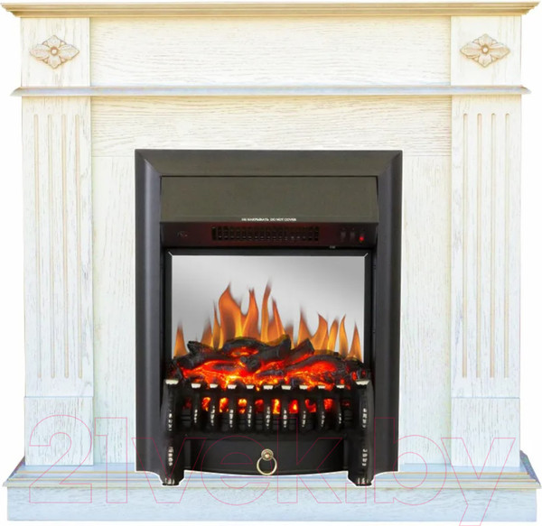 Изображение товара Каминокомплект Смолком Brighton Corner + Fobos-s Lux BL LT (белый дуб/патина золото)
