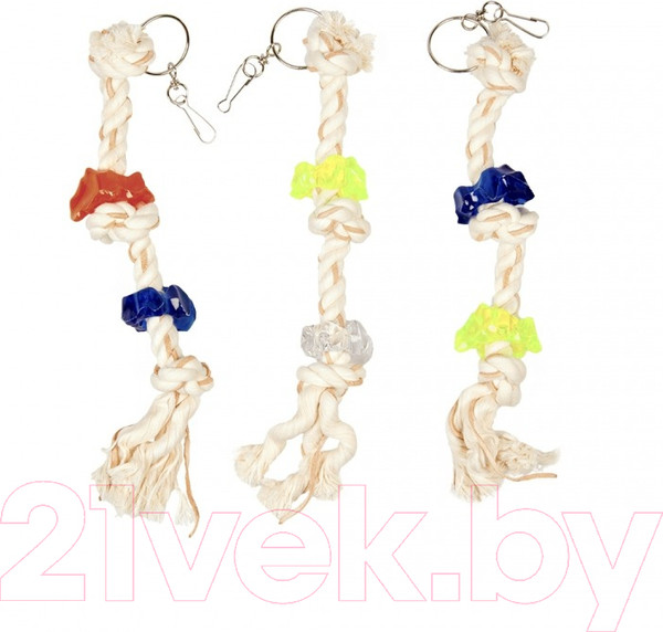 Изображение товара Игрушка для птиц Duvo Plus Канат с узелками и игрушками / 4745041 (синий/прозрачный)