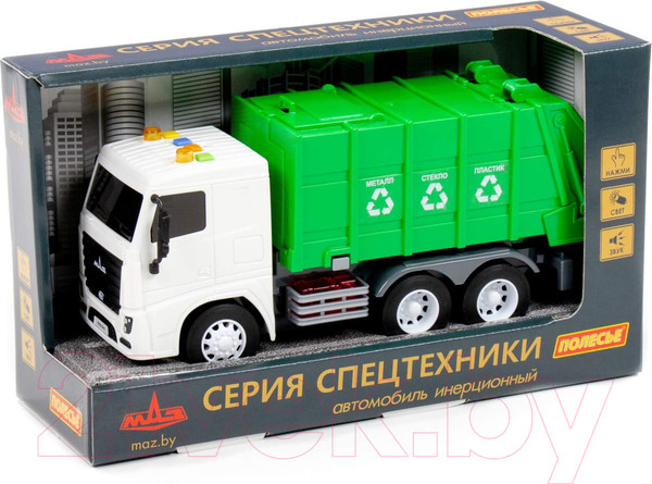Изображение товара Автомобиль игрушечный Полесье Маз Коммунальный со звуком и светом / 94070 (инерционный)