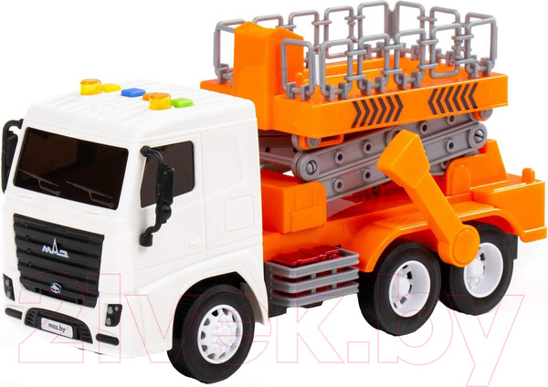 Изображение товара Автомобиль игрушечный Полесье Маз с подъемником со звуком и светом / 94025 (инерционный)
