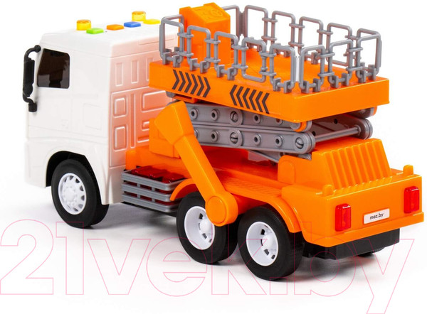 Изображение товара Автомобиль игрушечный Полесье Маз с подъемником со звуком и светом / 94025 (инерционный)