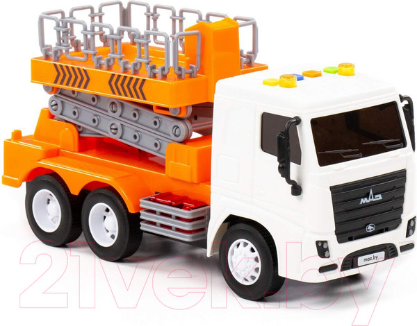 Изображение товара Автомобиль игрушечный Полесье Маз с подъемником со звуком и светом / 94025 (инерционный)