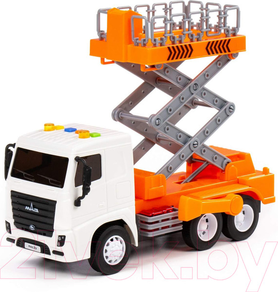 Изображение товара Автомобиль игрушечный Полесье Маз с подъемником со звуком и светом / 94025 (инерционный)