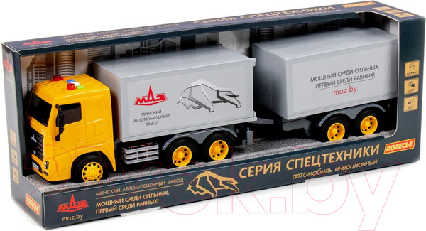 Изображение товара Трейлер игрушечный Полесье Маз Фургон с прицепом со светом и звуком / 94117 (инерционный)