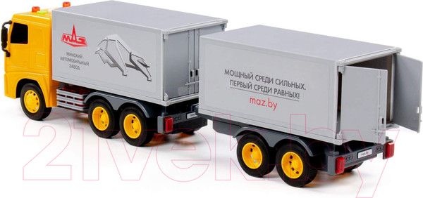 Изображение товара Трейлер игрушечный Полесье Маз Фургон с прицепом со светом и звуком / 94117 (инерционный)