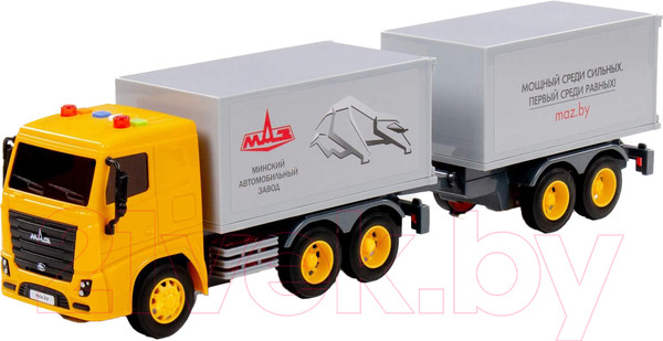 Изображение товара Трейлер игрушечный Полесье Маз Фургон с прицепом со светом и звуком / 94117 (инерционный)
