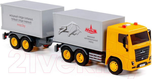 Изображение товара Трейлер игрушечный Полесье Маз Фургон с прицепом со светом и звуком / 94117 (инерционный)