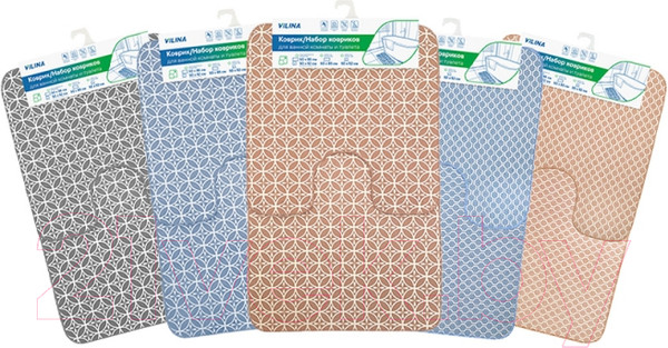 Изображение товара Набор ковриков для ванной и туалета Вилина 002 (50x85, 50x52, противоскользящий, голубой)