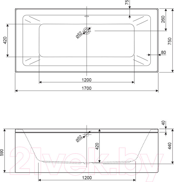 Изображение товара Ванна акриловая Cezares Plane Mini-170-75-42-W37