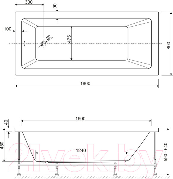 Изображение товара Ванна акриловая Cezares Plane Solo-180-80-49-W37