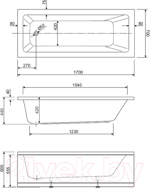 Изображение товара Ванна акриловая Cezares Plane Solo Mini-170-70-42-W37