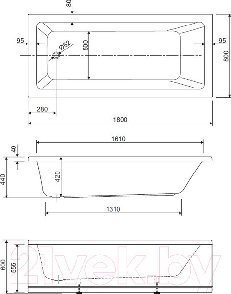 Изображение товара Ванна акриловая Cezares Plane Solo Mini-180-80-42-W37