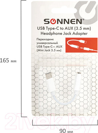 Изображение товара Кабель/переходник Sonnen Type-C на Aux Mini Jack 3.5мм / 513566 (белый)