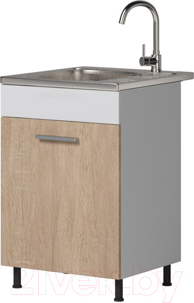 Изображение товара Шкаф под мойку Genesis Мебель Алиса 12 500 со вставкой (белый/дуб сонома)