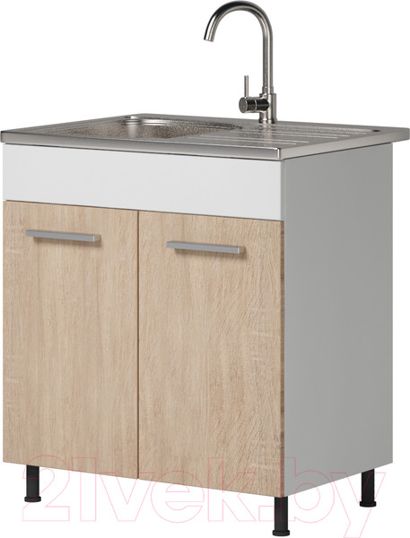 Изображение товара Шкаф под мойку Genesis Мебель Алиса 12 800 со вставкой (белый/дуб сонома)