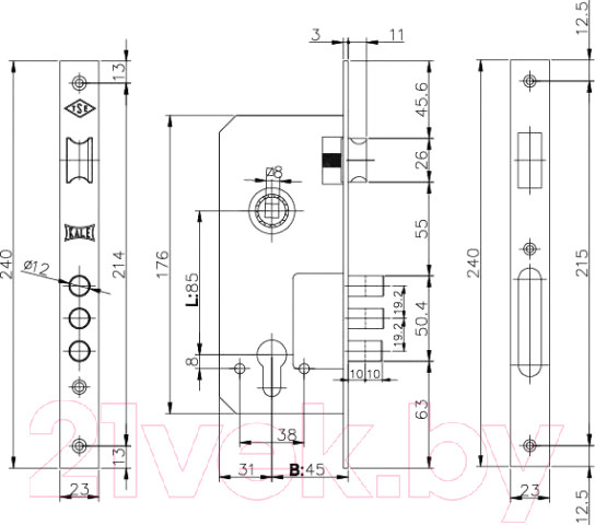 Изображение товара Замок врезной Kale 152/3MR-G (золото)