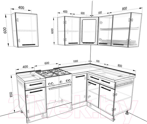 Изображение товара Кухонный гарнитур Genesis Мебель Алиса Loft №2 1.4x1.4 (дуб сонома/сосна белый)
