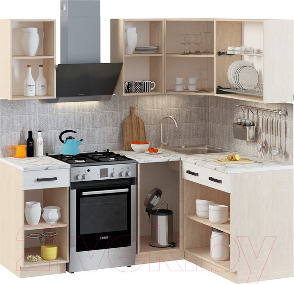 Изображение товара Кухонный гарнитур Genesis Мебель Алиса Loft №2 1.4x1.4 (дуб сонома/сосна белый)