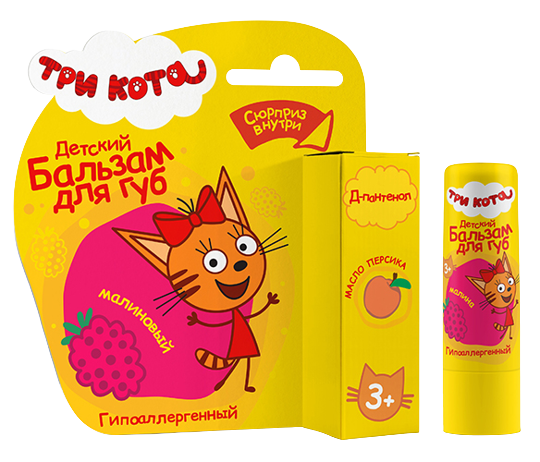 Изображение товара Бальзам для губ детский Три кота Малиновый гипоаллергенный (4.2г)