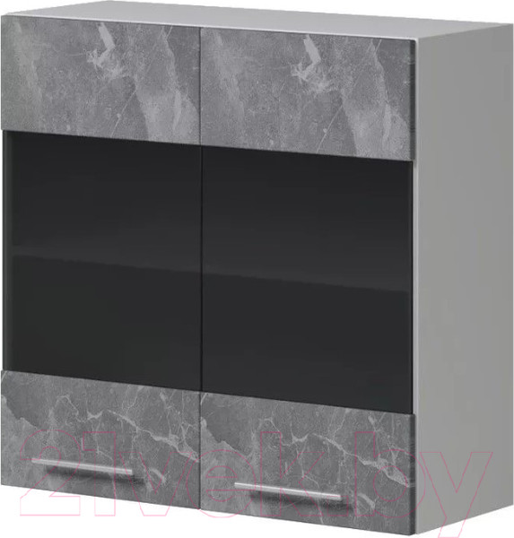 Изображение товара Шкаф навесной для кухни Genesis Мебель Алиса Каспий 800 со стеклом (белый/каспий темный)