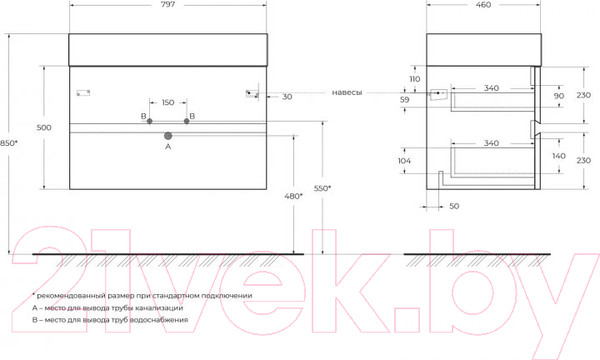 Изображение товара Тумба под умывальник Cezares MOLVENO-46-80-2C-SO-NR
