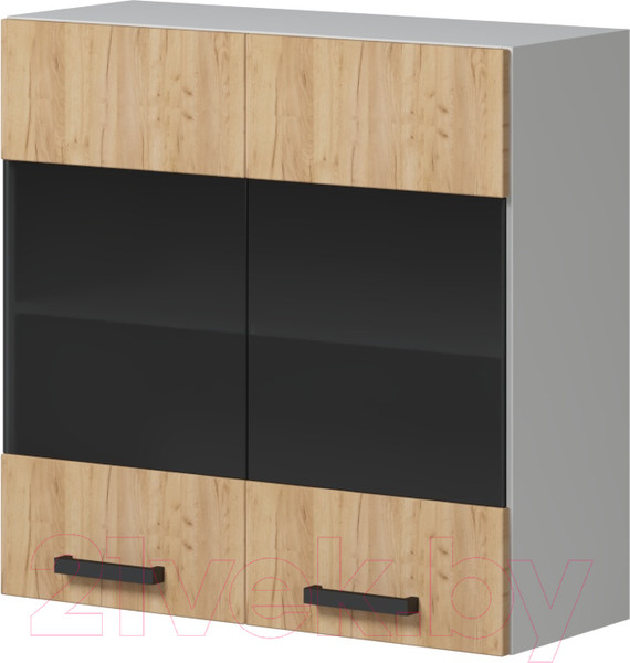 Изображение товара Шкаф навесной для кухни Genesis Мебель Алиса Craft 800 со стеклом (белый/дуб золотой)