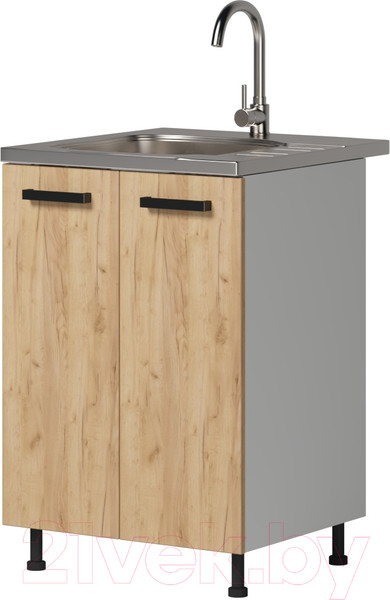 Изображение товара Шкаф под мойку Genesis Мебель Алиса Craft 600 2 двери (белый/дуб золотой)