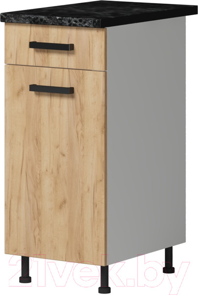 Изображение товара Шкаф-стол кухонный Genesis Мебель Алиса Craft 400 с ящиком (белый/дуб золотой)