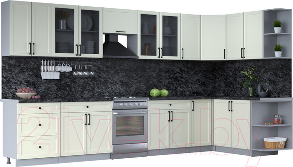 Изображение товара Кухонный гарнитур Интерлиния Тренд 1.7x3.8 правая (белый/белый/кастилло темный)