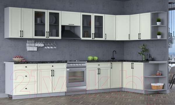 Изображение товара Кухонный гарнитур Интерлиния Тренд 1.7x3.8 правая (белый/белый/кастилло темный)