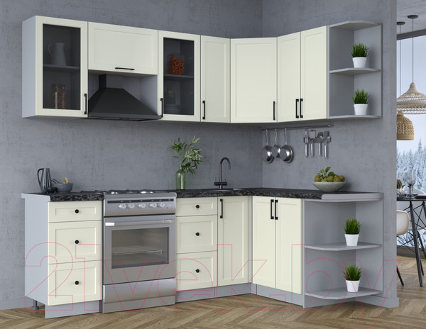 Изображение товара Кухонный гарнитур Интерлиния Тренд 1.5x2.3 правая (белый/белый/кастилло темный)