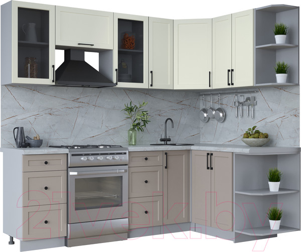 Изображение товара Кухонный гарнитур Интерлиния Тренд 1.5x2.3 правая (луна/белый/серый каспий)