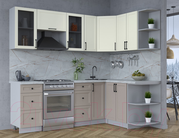 Изображение товара Кухонный гарнитур Интерлиния Тренд 1.5x2.3 правая (луна/белый/серый каспий)