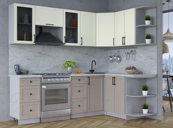 Изображение товара Кухонный гарнитур Интерлиния Тренд 1.5x2.4 правая (луна/белый/серый каспий)