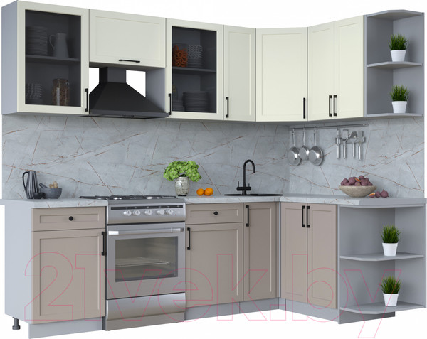 Изображение товара Кухонный гарнитур Интерлиния Тренд 1.5x2.5 правая (луна/белый/серый каспий)