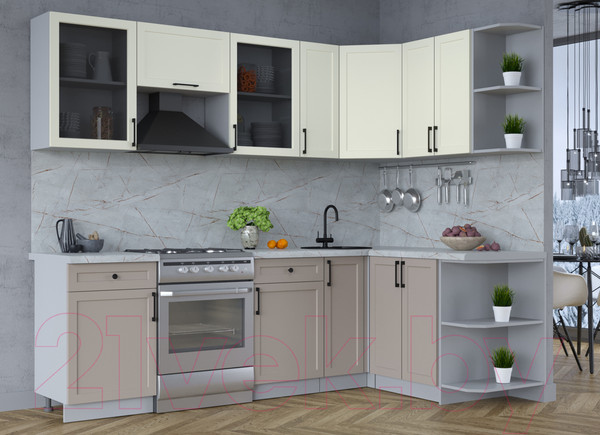 Изображение товара Кухонный гарнитур Интерлиния Тренд 1.5x2.5 правая (луна/белый/серый каспий)