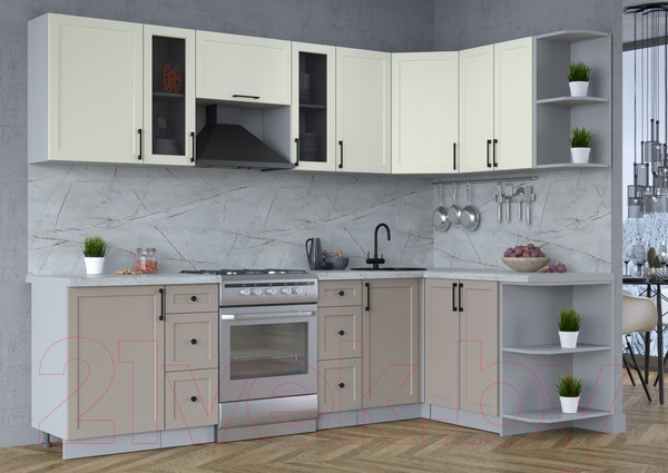 Изображение товара Кухонный гарнитур Интерлиния Тренд 1.5x2.7 правая (луна/белый/серый каспий)