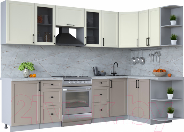 Изображение товара Кухонный гарнитур Интерлиния Тренд 1.5x2.9 правая (луна/белый/серый каспий)