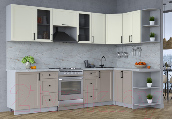 Изображение товара Кухонный гарнитур Интерлиния Тренд 1.5x2.9 правая (луна/белый/серый каспий)