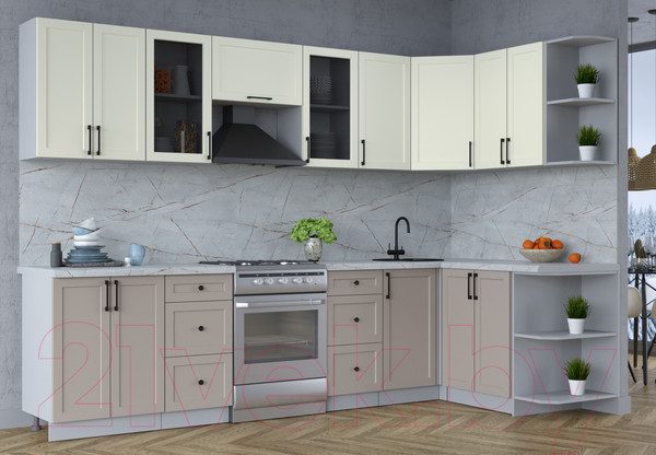 Изображение товара Кухонный гарнитур Интерлиния Тренд 1.5x3.0 правая (луна/белый/серый каспий)