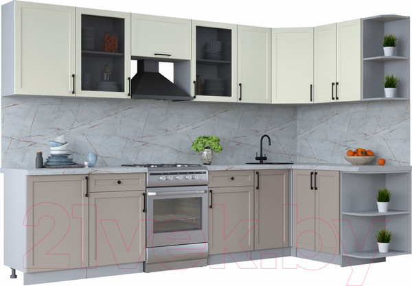 Изображение товара Кухонный гарнитур Интерлиния Тренд 1.5x3.1 правая (луна/белый/серый каспий)