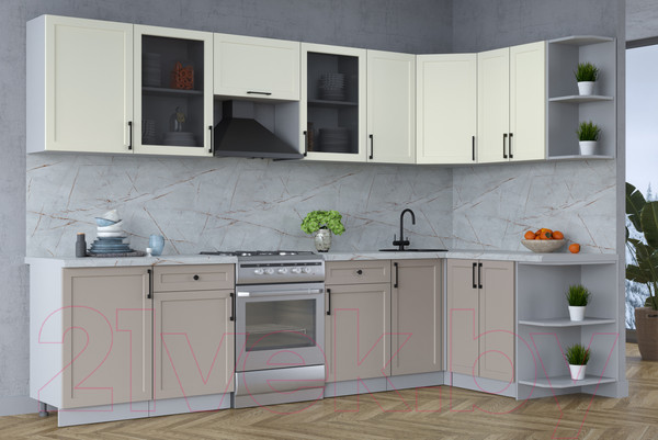 Изображение товара Кухонный гарнитур Интерлиния Тренд 1.5x3.1 правая (луна/белый/серый каспий)