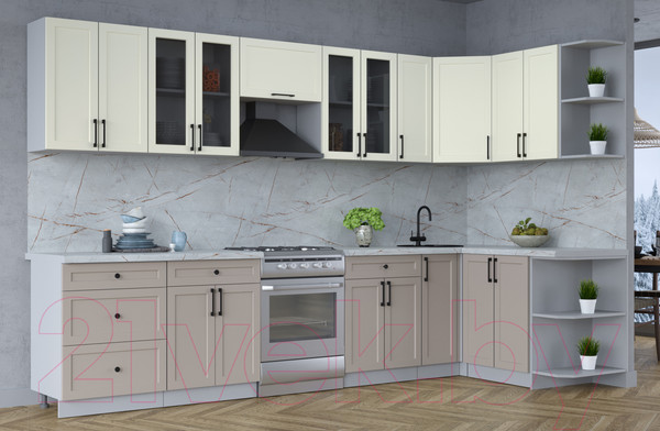 Изображение товара Кухонный гарнитур Интерлиния Тренд 1.5x3.3 правая (луна/белый/серый каспий)