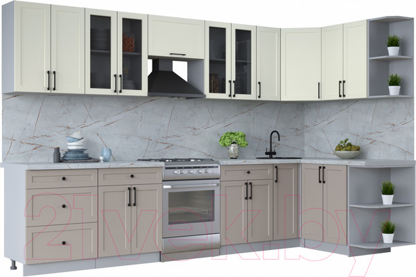 Изображение товара Кухонный гарнитур Интерлиния Тренд 1.5x3.3 правая (луна/белый/серый каспий)