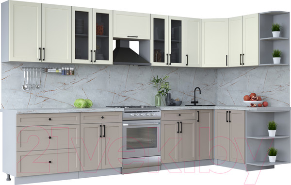 Изображение товара Кухонный гарнитур Интерлиния Тренд 1.5x3.5 правая (луна/белый/серый каспий)