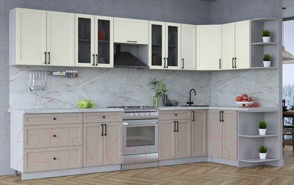 Изображение товара Кухонный гарнитур Интерлиния Тренд 1.5x3.5 правая (луна/белый/серый каспий)