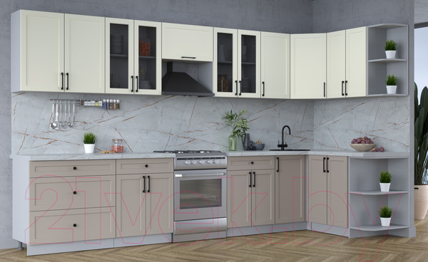 Изображение товара Кухонный гарнитур Интерлиния Тренд 1.5x3.6 правая (луна/белый/серый каспий)