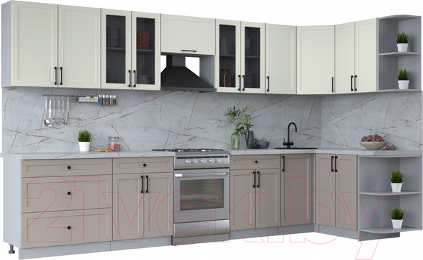 Изображение товара Кухонный гарнитур Интерлиния Тренд 1.5x3.6 правая (луна/белый/серый каспий)